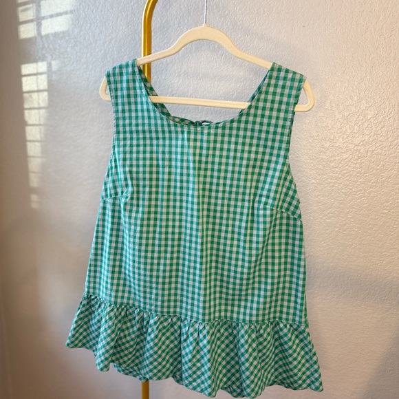 J. Crew Tops - J Crew Green Gingham Sleeveless Top